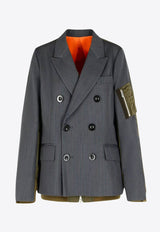 Sacai Double-Breasted Paneled Jacket Gray 2508119342_GRAY×D/KHAKI_29838591