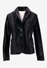 La Rose Single-Breasted Leather Blazer Black 1619_NERO