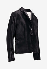 La Rose Single-Breasted Leather Blazer Black 1619_NERO