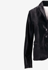 La Rose Single-Breasted Leather Blazer Black 1619_NERO