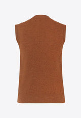 Fendi Embellished Wool and Cashmere Knit Top Brown FZXE01AUZWF1T6K_RUST-25_29853875