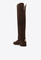 Dolce & Gabbana DG Logo Knee-High Suede Boots Brown CU1217A127580081_EBANO 1_29842152