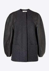 Fendi Wool and Leather Paneled Jacket Gray FJ7650AJ0KF0TAZ_Grey_29851689