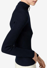 Miu Miu Ribbed Zip-Up Cardigan Navy MMF992SOOO1747_F0008