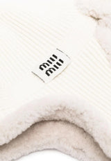 Miu Miu Logo Patch Wool Snow Hat White 5HC3862CSR_F0009