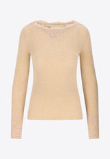 Valentino Cashmere Sweater with Lace Inserts Pink 7B0KC68M9QTDPT_ALABASTER/ROSE DUST_30005063