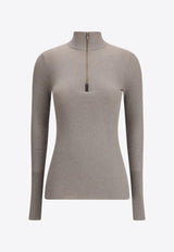 Brunello Cucinelli Half-Zip Ribbed Knit Sweater Taupe M41844604C9729_SMOKEY TAUPE_34275701