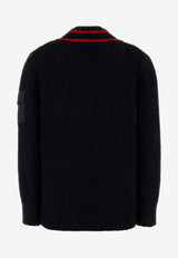 Moncler Padded V-neck Wool-Blend Sweater Navy K20939D00001M5493_778