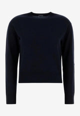 S Max Mara Knitted Cropped Sweater with Elbow Patches Navy 2529366091600ECO_006