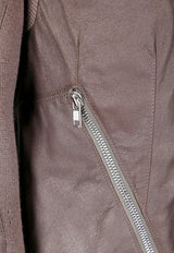 Rick Owens Naska Zip-Up Leather Biker Jacket Brown RP02E4735LBA_78