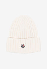 Moncler Logo Patch Ribbed Wool Beanie Ivory K20933B00036A9327_030