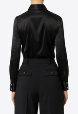 Elisabetta Franchi Satin Shirt with Bow-Tie Black CA10756E2_EF3