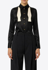 Elisabetta Franchi Satin Shirt with Bow-Tie Black CA10756E2_EF3