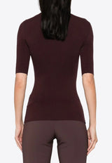 Elisabetta Franchi Logo Plaque Ribbed Top Brown MK10B56E2_EA4