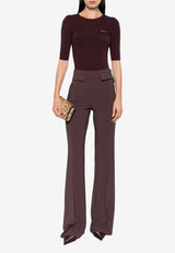 Elisabetta Franchi Logo Plaque Ribbed Top Brown MK10B56E2_EA4