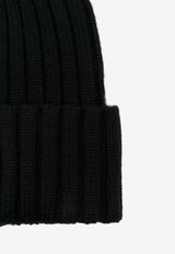 Moncler Logo Patch Wool Beanie Black K20933B00036A9327_999