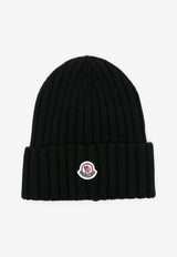 Moncler Logo Patch Wool Beanie Black K20933B00036A9327_999