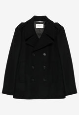 Saint Laurent Double-Breasted Wool Coat Black 760649Y060W_1000