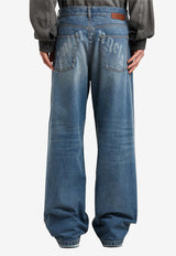 Palm Angels Curved Logo Wide-Leg Faded Jeans Blue PMYA049S25DEN002_4040