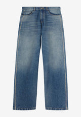 Palm Angels Curved Logo Wide-Leg Faded Jeans Blue PMYA049S25DEN002_4040