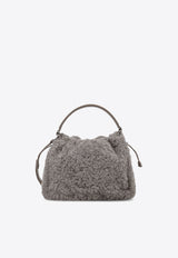 Brunello Cucinelli Small Mellow Shearling Bucket Bag Gray MBAED3610C9701_White_34275615