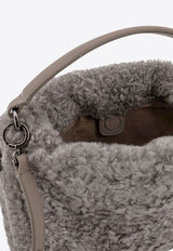 Brunello Cucinelli Small Mellow Shearling Bucket Bag Gray MBAED3610C9701_White_34275615