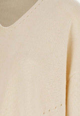 Hugo Boss V-neck Cropped Wool Sweater White 50550464118_OPEN WHITE_30893680