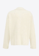 AMI PARIS Wool-Blend Knitted Cardigan Ivory HKC354KN0112185_IVOIRE_29843786