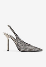 Le Silla Gilda 100 Crystal Mesh Slingback Pumps Silver 4189E090BXPPSTE922_Peltro_35065903