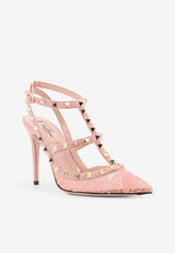 Valentino Rockstud 100 Suede and Lace Pumps Peach 7W0S0393IQTR1G_PEACH ROSE_30005276