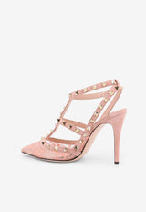 Valentino Rockstud 100 Suede and Lace Pumps Peach 7W0S0393IQTR1G_PEACH ROSE_30005276