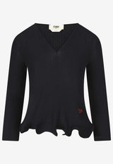 Fendi V-neck Peplum Knit Top Black FS9741AVFEF0GME_Black_35307724