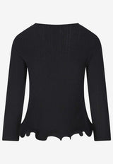 Fendi V-neck Peplum Knit Top Black FS9741AVFEF0GME_Black_35307724