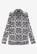 Dolce & Gabbana Majolica Print Silk Shirt Monochrome G5MM4THI1Y5IU3TN_MAIOLICA 3 NERO_29840691