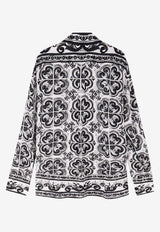 Dolce & Gabbana Majolica Print Silk Shirt Monochrome G5MM4THI1Y5IU3TN_MAIOLICA 3 NERO_29840691
