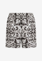 Dolce & Gabbana Majolica Print Swim Shorts Monochrome M4A13TFIM6JHY5DQ_MAIOLICA 2L NERO_29846991