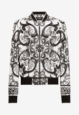 Dolce & Gabbana Majolica Print Silk Bomber Jacket Monochrome G9BLZTHI1S6HX5DQ_MAIOLICA 3L NERO_29842138