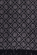 Tory Burch T Monogram Oblong Wool-Blend Scarf Gray 164571001_Black_40028379