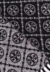 Tory Burch T Monogram Oblong Wool-Blend Scarf Gray 164571001_Black_40028379