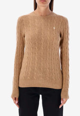Ralph Lauren Julianna Cable Knit Logo Sweater Beige 211971865002