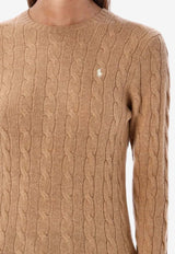 Ralph Lauren Julianna Cable Knit Logo Sweater Beige 211971865002