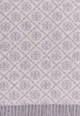 Tory Burch T Monogram Oblong Wool-Blend Scarf Gray 164571020_Gray_40005165