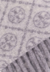 Tory Burch T Monogram Oblong Wool-Blend Scarf Gray 164571020_Gray_40005165