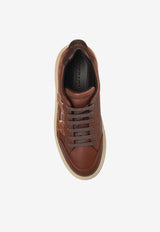 Ferragamo Cassina Gancini Leather Low-Top Sneakers Brown 02A048 CASSINA GAN2 784535-MIDBROWN
