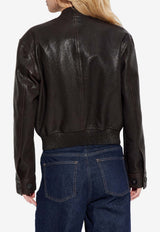 Ferragamo Cropped Leather Bomber Jacket Brown 13H644 B 788386-EXPRESSO