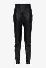 Versace Plongé Leather Leggings with Debossed-Logo Black 1021690 1A16045-1B000
