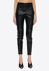Versace Plongé Leather Leggings with Debossed-Logo Black 1021690 1A16045-1B000