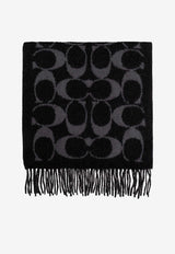 Coach Monogram Fringed Wool Scarf Black 29COWC540671 0-001