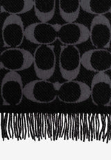 Coach Monogram Fringed Wool Scarf Black 29COWC540671 0-001