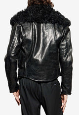 Alexander McQueen Shearling Leather Jacket Black 842589 Q5AP5-1000
